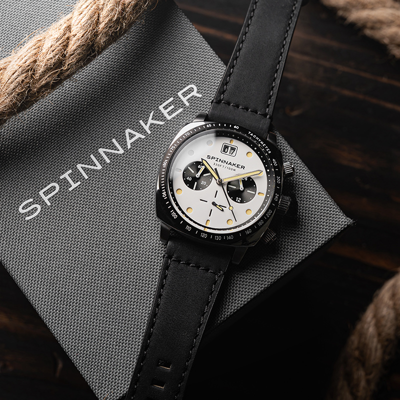 新款SPINNAKER三角帆三明治熊猫盘复古计时石英手表夜光防水5068
