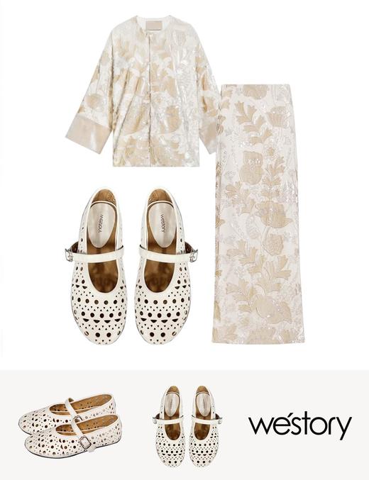 westory平跟单鞋新中式国风鞋玛丽珍洞洞鞋W24AH57681 商品图3