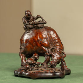 清 竹雕童子牧牛摆件