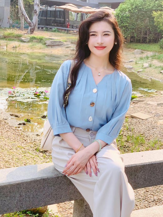 【百图lulu定制】【琥珀衬衫】法式气质  知性通勤  七分袖衬醋酸纤维 混纺 衫衬衣 商品图9