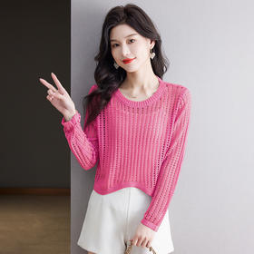 CC13-6821长袖打底衫女t恤夏装2024新款宽松镂空洋气薄款显瘦遮肉短款上衣