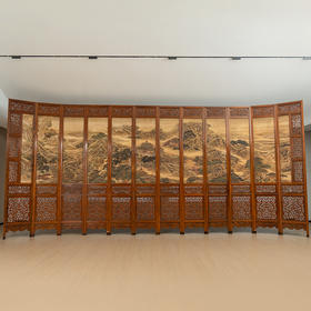 二十世纪 红木透雕螭龙捧寿十二扇大围屏