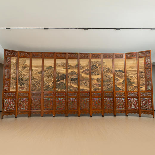 二十世纪 红木透雕螭龙捧寿十二扇大围屏 商品图0