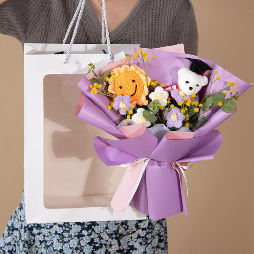 【毕业季丨一举夺魁 向日葵针织毛线】博士熊编织毕业季花束 中高考加油励志礼品 端午节母亲节 商品图2