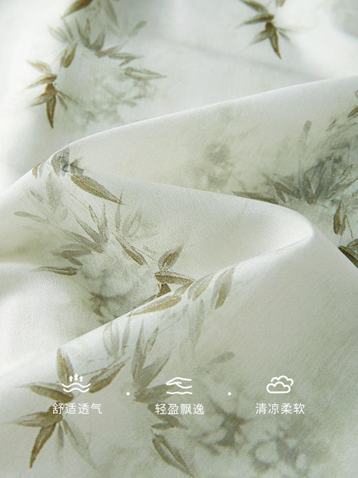 【专属特价】熙世界轻国风禅意竹叶印花无袖挂脖雪纺上衣a半身裙夏季两件套 商品图3