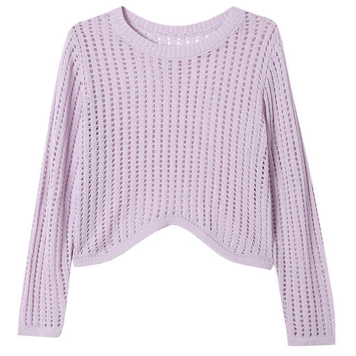 CC13-6821长袖打底衫女t恤夏装2024新款宽松镂空洋气薄款显瘦遮肉短款上衣 商品图4