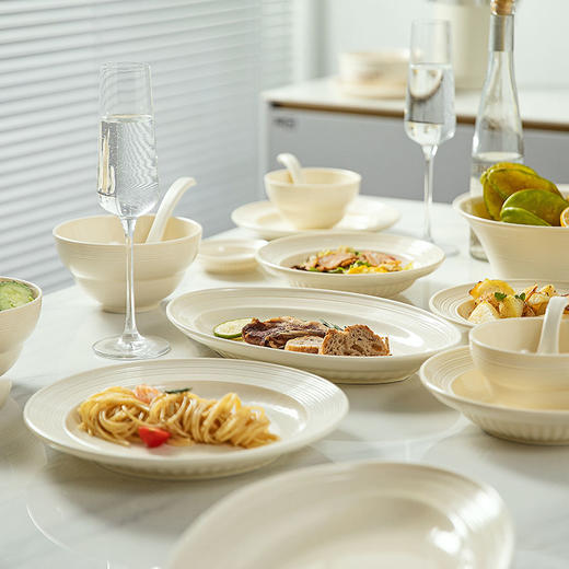 摩登主妇北欧系列奶油拉斯餐具家用陶瓷碗套装汤碗盘子菜盘米饭碗 商品图3