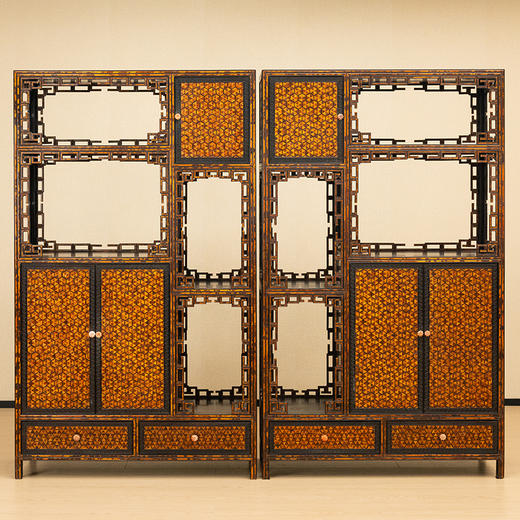 二十世纪 紫檀嵌湘妃竹博古柜（一对） 商品图0