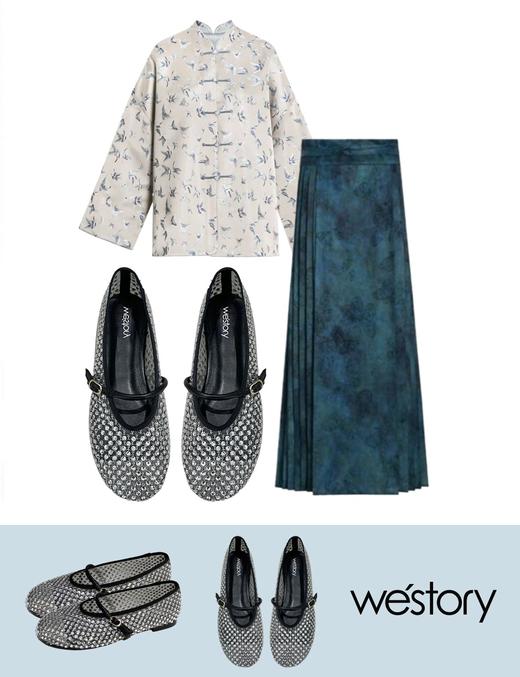 westory春季新款新中式国风鞋玛丽珍洞洞鞋W24AH57711 商品图8