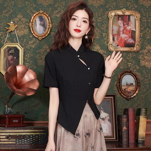 KQL-1315新款短袖新中式国风镂空衬衫女收腰显瘦打底小衫上衣 商品图1