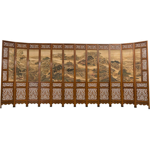 二十世纪 红木透雕螭龙捧寿十二扇大围屏 商品图5