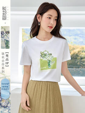 【断码清仓】【梵高联名】熙世界艺术名画印花T恤短袖夏装凉感白色体恤上衣