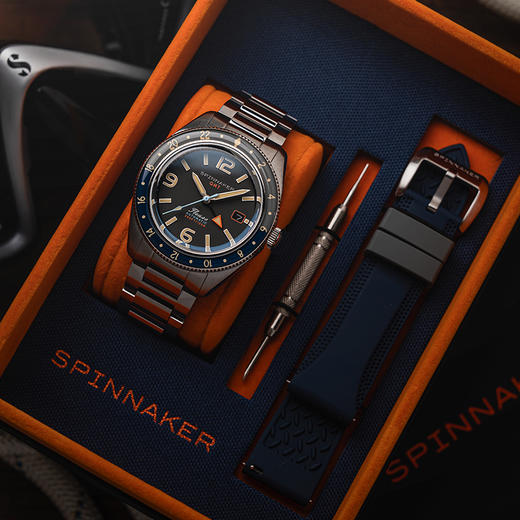 新款SPINNAKER三角帆复古双色圈GMT自动机械手表钢带夜光防水5132 商品图1