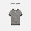 COCO ZONE 夏季撞色边设计短袖针织衫简约条纹圆领上衣CC2B0602 商品缩略图1