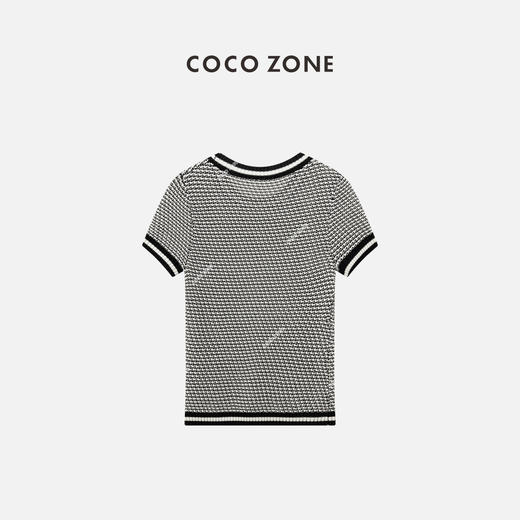 COCO ZONE 夏季撞色边设计短袖针织衫简约条纹圆领上衣CC2B0602 商品图1
