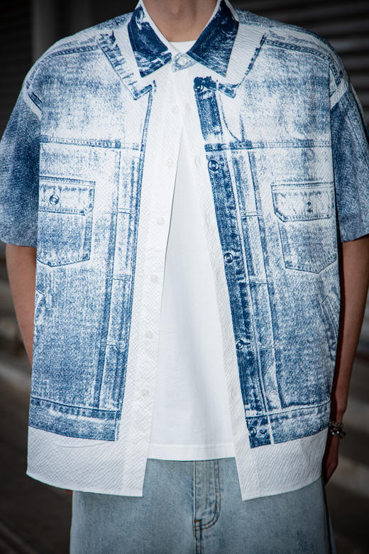 W425422163美式复古印花短袖衬衫 商品图1