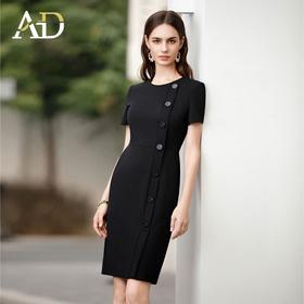 AD2024夏季短袖连衣裙轻熟风职业西装裙复古通勤秘书上班族工作装