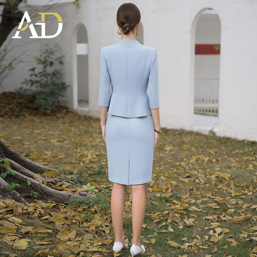 AD医美前台工作装2024新款职业装气质一粒扣中袖外套蓝色西装套装 商品图4