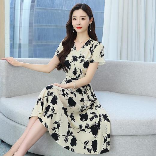 轻熟风裙子2024新款夏装女复古气质中长款收腰显瘦短袖印花连衣裙 商品图2