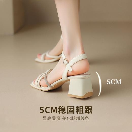 ZHR则则法式一字带粗跟凉鞋2024新款时尚百搭仙女气质女鞋ins简约 商品图3