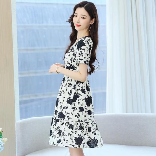 法式碎花连衣裙女短袖2024夏季高级感收腰气质显瘦中长款a字裙子 商品图2