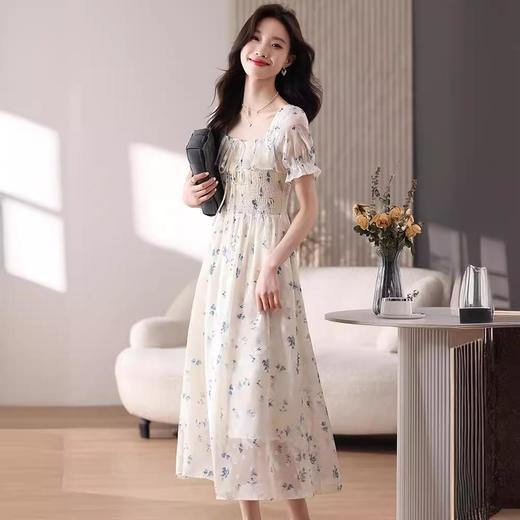 碎花连衣裙女夏季短袖2024新款雪纺海边度假初恋裙子泡泡袖长裙子 商品图1