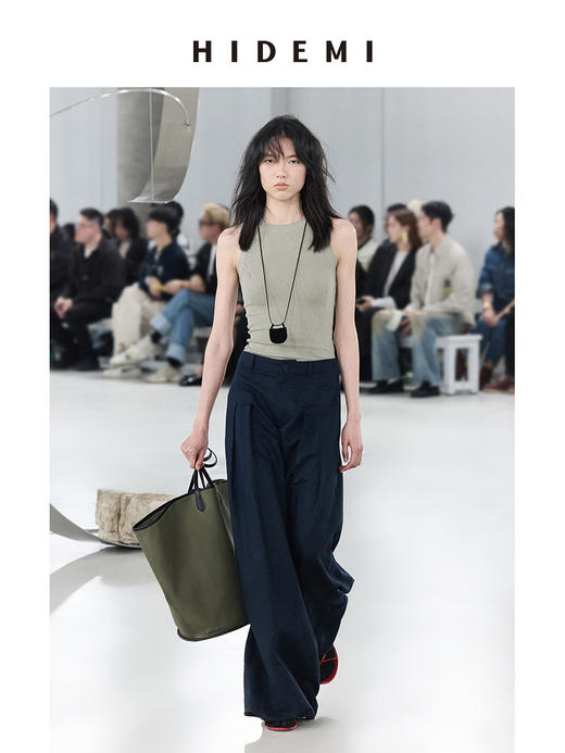 HIDEMI 【超模裤】极简自然水洗亚麻廓形高腰休闲阔腿裤休闲长裤 商品图6