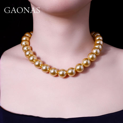 GAONAS 坠链均925银仿珍珠 南海明珠 经典16mm金色珠项链10250XGO 商品图3