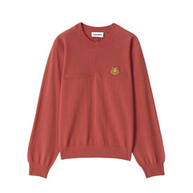 KENZO 高田贤三 女士小虎头徽标贴花棉质长袖针织衫 橘色 FB52 PU582 3TB 21