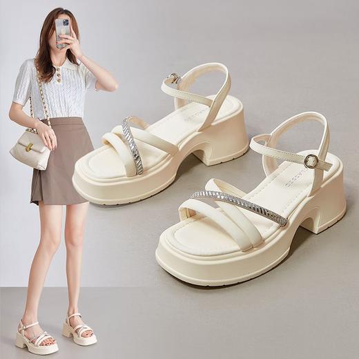 ZHR则则时尚百搭闪亮一字细带凉鞋厚底时装凉鞋沙滩女鞋简约凉鞋 商品图0