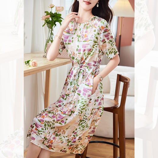 丁摩重磅真丝连衣裙新款印花优雅高端轻奢年轻款桑蚕丝上衣AL2365 商品图2