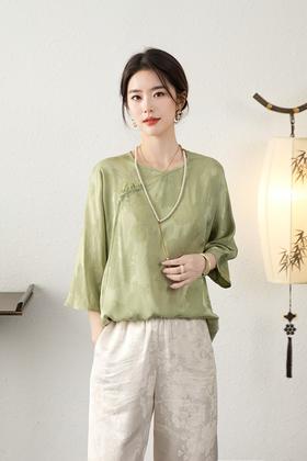 2024年夏季新中式国风人丝宽松上衣女装百搭休闲中国风T恤衫