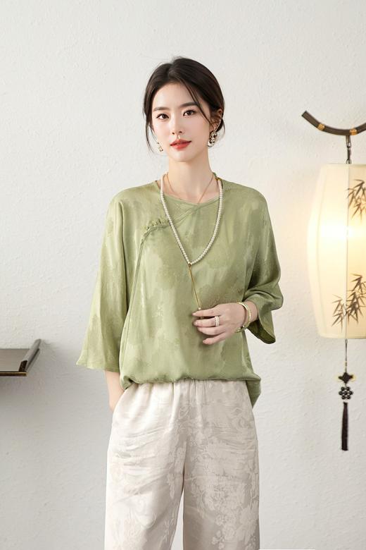 2024年夏季新中式国风人丝宽松上衣女装百搭休闲中国风T恤衫 商品图0