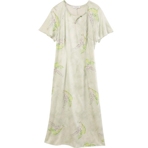 玳莎新中式改良旗袍式真丝连衣裙2024夏季新款印花短袖圆领中长裙  EB35103 商品图4