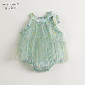 马克珍妮2024夏装新款 女童森林来信印花蝴蝶结网纱连体衣 240592