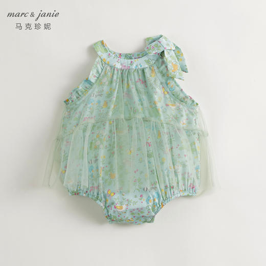 马克珍妮2024夏装新款 女童森林来信印花蝴蝶结网纱连体衣 240592 商品图0