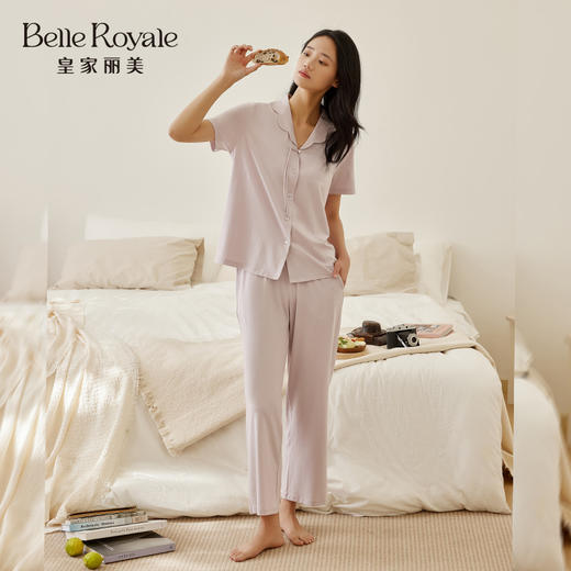 皇家丽美国风防蚊莫代尔家居服女款春夏短袖开衫艾草防蚊可外穿套装JJT9128 商品图3