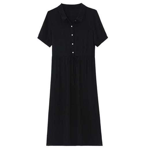 法式衬衫连衣裙女短袖2024夏新款赫本风黑色收腰显瘦气质雪纺长裙 商品图4