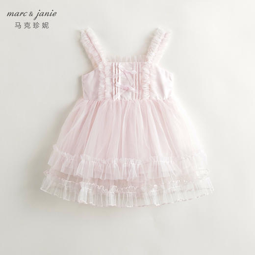 马克珍妮2024年夏装新款 女童甜美蝴蝶结吊带网纱连衣裙 240871 商品图1