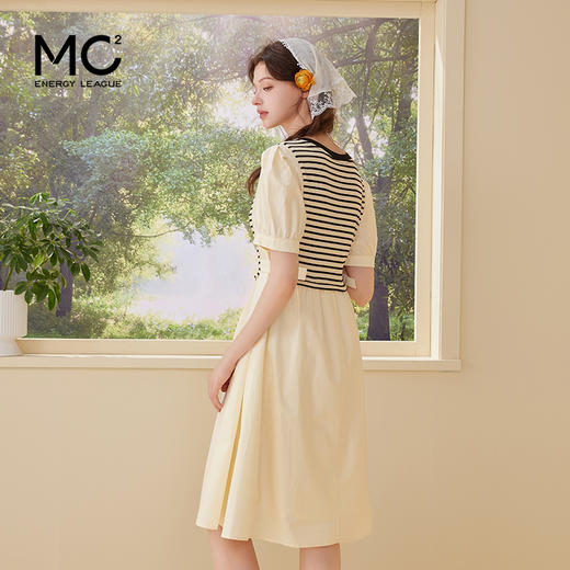mc2法式气质显瘦条纹拼接连衣裙女2024夏季新款洋气灯笼袖设计感 商品图2