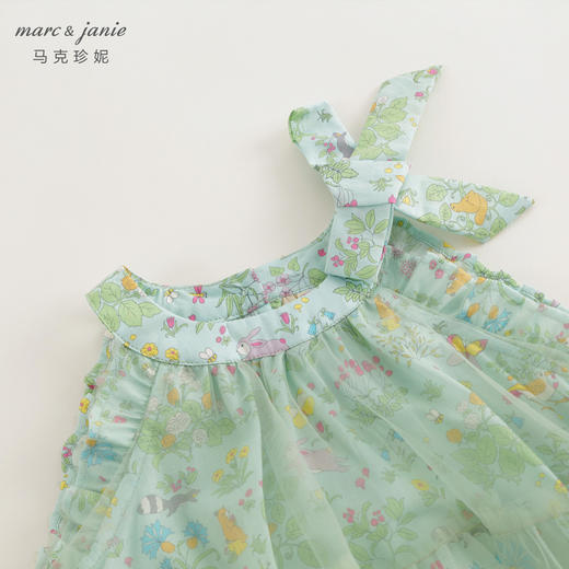 马克珍妮2024夏装新款 女童森林来信印花蝴蝶结网纱连体衣 240592 商品图2