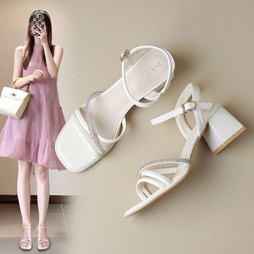 ZHR则则法式一字带粗跟凉鞋2024新款时尚百搭仙女气质女鞋ins简约 商品图0