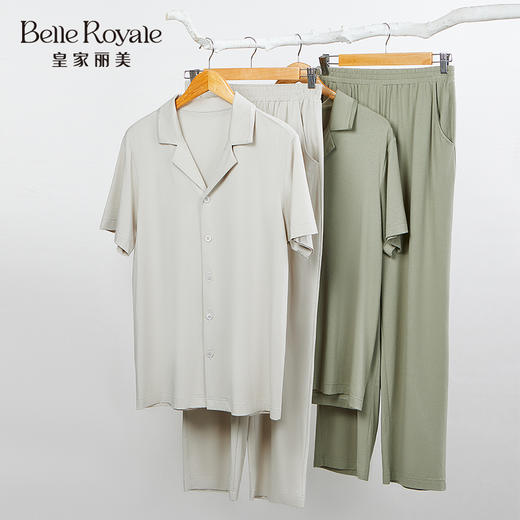 皇家丽美防蚊莫代尔家居服男款春夏短袖开衫艾草防蚊可外穿套装JJT9105 商品图4