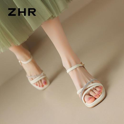 ZHR则则法式一字带粗跟凉鞋2024新款时尚百搭仙女气质女鞋ins简约 商品图6