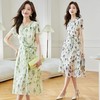 女神范印花真丝雪纺连衣裙女2024夏季新款减龄宽松气质短袖长裙子 商品缩略图0