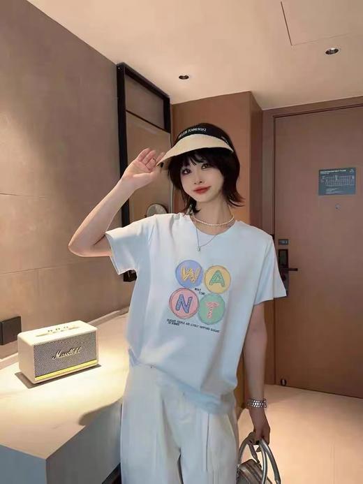 【限时价】喜出100%棉-- X清新WANT马卡龙字母 印花 情侣T恤 商品图2