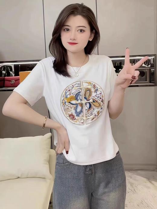 【限时价】喜出100%棉- 国风蝴蝶黄蓝印花 情侣T恤 商品图3