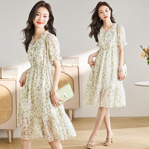 绝美碎花连衣裙女2024夏季新款法式气质长裙温柔风雪纺裙子 商品图0