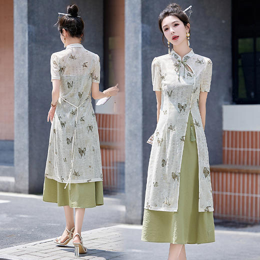 百搭新中式，蝴蝶印花连衣裙两件套HR-BX2539 商品图1