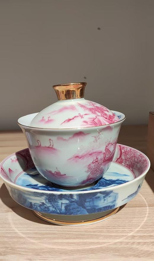 成艺陶瓷仿古泥粉彩舞狮滚绣球小缸杯家用小容量茶杯中式会客杯粉彩狮绣球悬停两才盖碗160m元融壶承(18cm)l玛瑙红山水融香介杯 商品图4